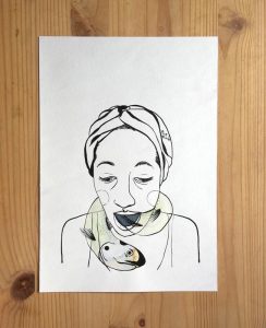 portrait with fish original artwork