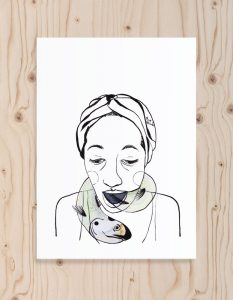 Portrait with fish original artwork